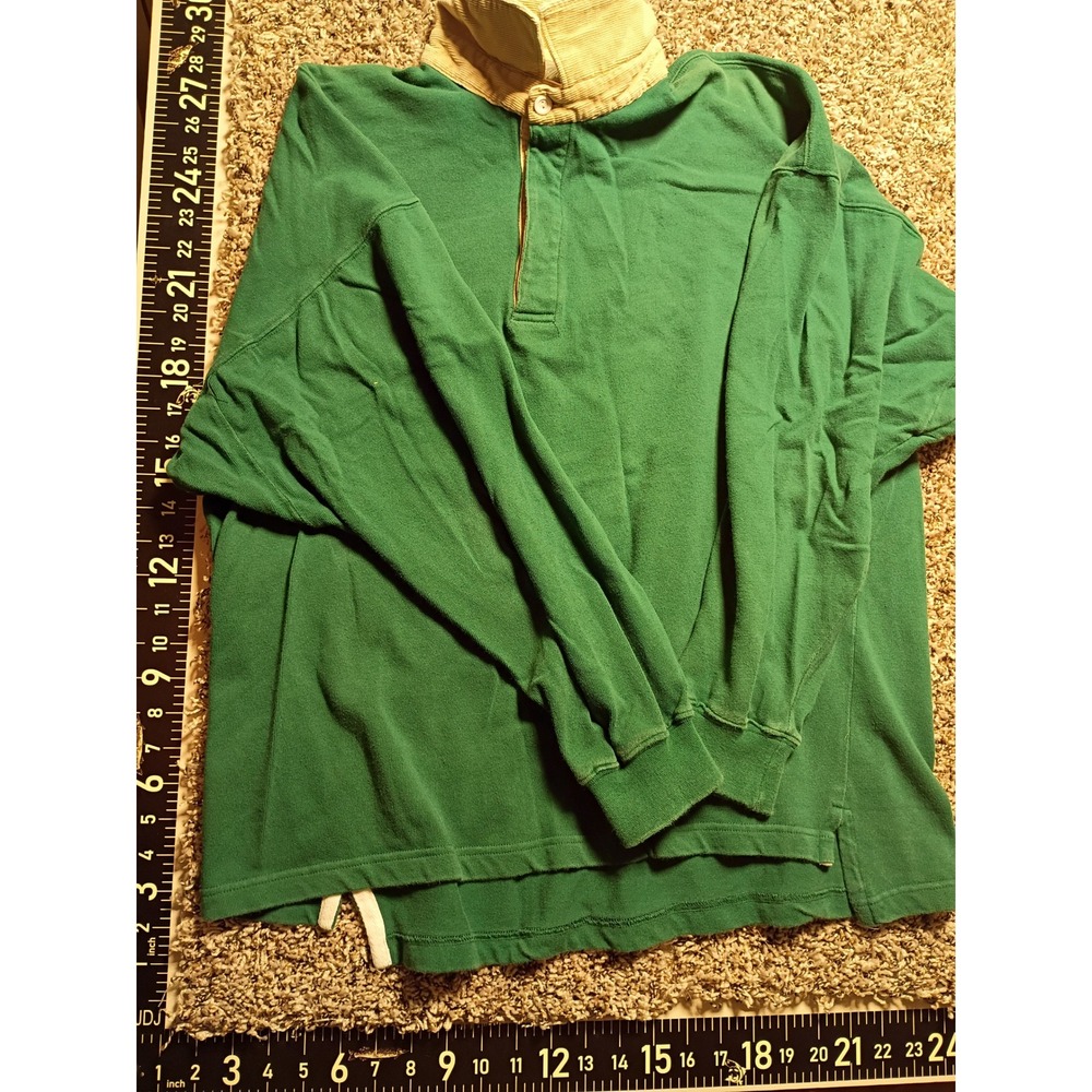 Lord & Taylor Kensington Collection Green Rugby Shirt Corduroy Collar Mens L